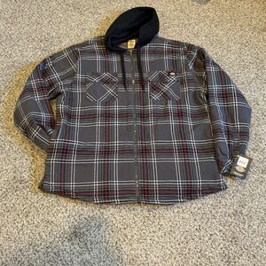 Genuine Dickies Mens Plaid Hooded Flannel Shirt Jacket Quilted Lined Grey 3XLT